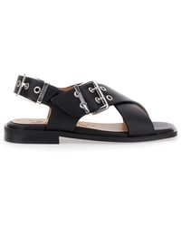 Ganni - Sandals With Criss Cross Straps - Lyst