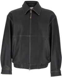 DUNST - Jacket Udju6A105G3Brushedblack With Classic Collar And Leather Zip Closure For Lamb Outerwear - Lyst