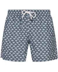 Fedeli - Petroleum Swim Shorts With Fish Pattern - Lyst