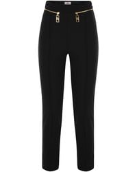 Elisabetta Franchi - Straight Crepe Trousers With Zip - Lyst