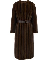 Max Mara - Faux Fur Coat With Waist Belt Polyester Jacket - Lyst