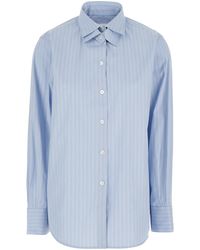 Rohe - Shirt With Double Collar And All-Over Striped Motif - Lyst