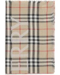 Burberry - Wide Wool And Silk Check Scarf With Ekd - Lyst