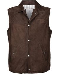 Brunello Cucinelli - Suede Sleeveless Jacket, Size Small - Lyst