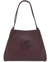 Etro - 'Libra' Bordeaux Big Shoulder Bag With Logo Embroidery On The Front And Braided Handles - Lyst