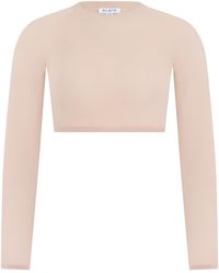 Alaïa - Cropped Long-Sleeve Top Polyester Tops - Lyst