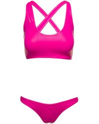 The Attico - Crossover-Strap Bikini Set With Embroidered Logo - Lyst
