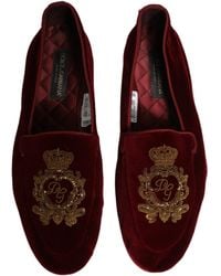Dolce & Gabbana - Velvet Crown Embroidery Loafers Shoes Leather - Lyst