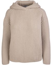 Fedeli Woman Hooded Jumper In Beige Ribbed Cashmere - Natural