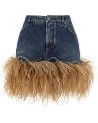 Dolce & Gabbana - Feather Denim Skirt - Lyst
