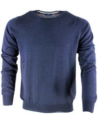 Barba Napoli Light Long-sleeved Crewneck Jumper In Wool And Silk - Blue