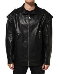 Dolce & Gabbana - Leather Full Zip Biker Blouson Jacket Taurus Clothing - Lyst