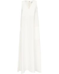 Max Mara Flared Linen Dress in White | Lyst