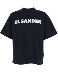 Jil Sander - Crew Neck T-Shirt With Maxi Logo Lettering On The Front For Cotton Tshirts And Polo Shirts - Lyst