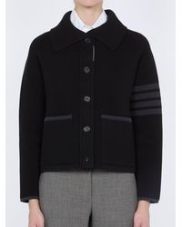 Thom Browne - Veste Polo Col Double Piqûre En Coton Et Laine Mérinos À Rayures 4 Barres Jacket - Lyst