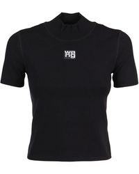 T By Alexander Wang - Logo Patch Foundation Bodycon Short Sleeve Mock Neck Top - Lyst