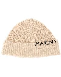 Marni - Beanie Hat With Mending Embroidery Virgin Wool Knit - Lyst