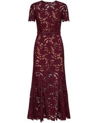 Self-Portrait - Burgundy Macramé Lace Belted Midi Dress - Lyst