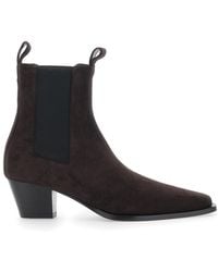 TOTEME - Suede Ankle Boots With Elastic Bands - Lyst