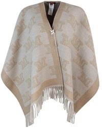 Max Mara - All-Over Logo Patterned Fringed Edge Cape - Lyst