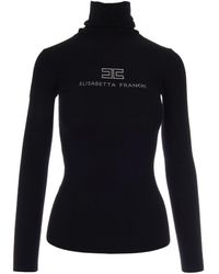 Elisabetta Franchi - Ribbed Turtleneck Logo Sweater - Lyst