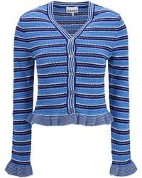 Ganni - Striped Cotton Cardigan - Lyst
