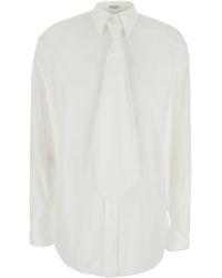 Brunello Cucinelli - Cotton Shirt With Oversized Tie Blouses - Lyst