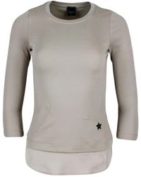Lorena Antoniazzi - Ribbed Crew-Neck Short-Sleeved Cotton T-Shirt With Swarosky Star And Silk Insert On The Bottom - Lyst