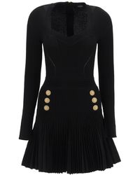 Balmain - Long Sleeve Knitted Mini Dress - Lyst