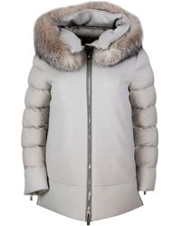 Moorer - Down Quilted Wool And Cashmere Jacket With Nylon Sleeves And Hood With Detachable Fox Fur - Lyst