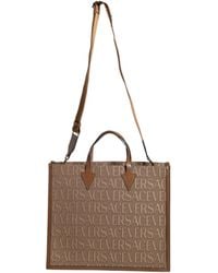 Versace - Top Handle Jacquard Leather Logo Crossbody Tote Bag - Lyst