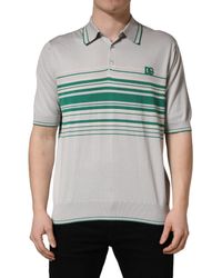 Dolce & Gabbana - Gray Green Striped Logo Silk Polo T - Lyst
