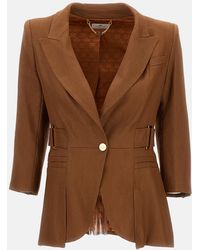 Elisabetta Franchi - Linen-Blend Jacket With Metallic Details - Lyst