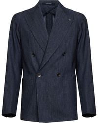 Tagliatore - Cotton Denim Montecarlo Double-Breasted Blazer - Lyst