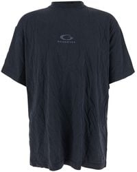Balenciaga - Dark Crew Neck T-Shirt With Front Logo Print And Crinkled Design - Lyst