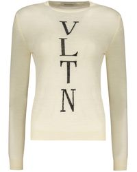 Valentino - Ivory Wool Crewneck Sweater - Lyst