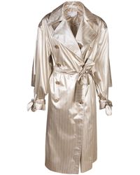 Genny - Striped Satin Sand Trench Coat - Lyst