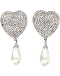 Alessandra Rich - Crystal Heart With Pendant Pearl - Lyst