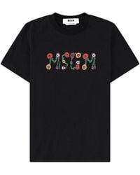 MSGM - T-Shirt With Logo Cotton T-Shirts - Lyst
