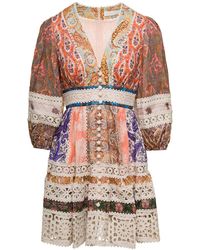 Zimmermann - Mini Dress With Puff Sleeves And All-Over Paisley Print - Lyst
