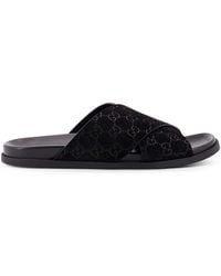 Gucci - Leather Slides With All-Over Gg Motif - Lyst