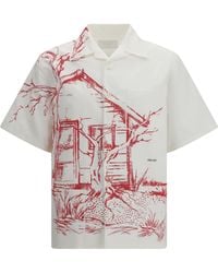 Prada - Printed Bowling Shirt With Â€Œcabinâ€ Print - Lyst