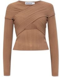 Self-Portrait - Ribbed Top With Long Sleeves - Lyst