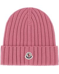 Moncler - Antiqued Pink Wool Beanie Hat - Lyst