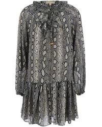 MICHAEL Michael Kors - Crewneck Mini Dress With Long Puffed Sleeves And All-Over Snakeskin Print - Lyst