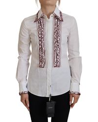 Dolce & Gabbana - White Cotton Lace Long Sleeves Ruffle Collar Top Shirt - Lyst
