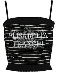 Elisabetta Franchi - Stretch Viscose Top With Logo And Embroidery - Lyst