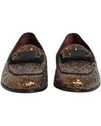 Dolce & Gabbana - Gold Sequined Slip On Loafers Men Dress Shoes - Lyst