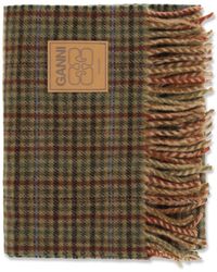Ganni - Small Check Wool Scarf Ovis Aries Scarfs - Lyst