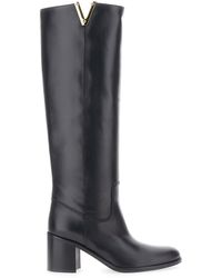 Via Roma 15 - Knee-High Boots With Cut-Out On The Side And Logo Plaque - Lyst
